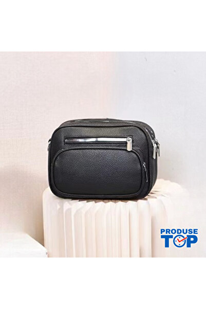 Produse.Top Elegant Black Rectangular Eco Leather Handbag with Detachable Strap