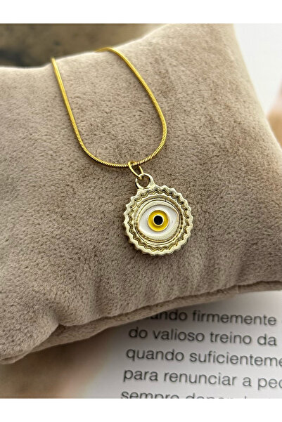 roshel قلادة نسائية من الفولاذ المقاوم للصدأ باللون الذهبي مع تفاصيل عين الشر...