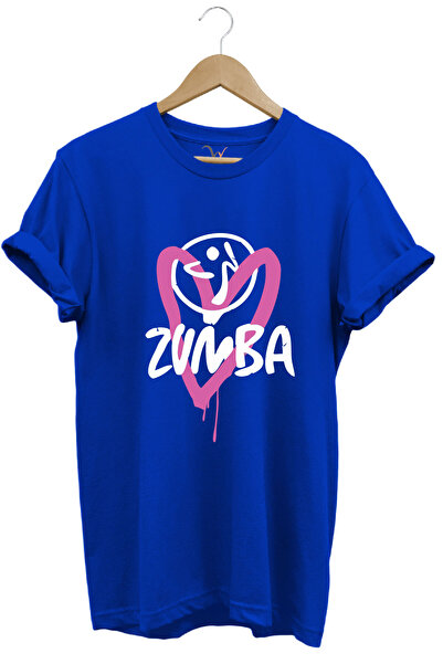 WİDİ Zumba Fitness Kalp Printed 100% Cotton Regular Fit Crew Neck T-Shirt