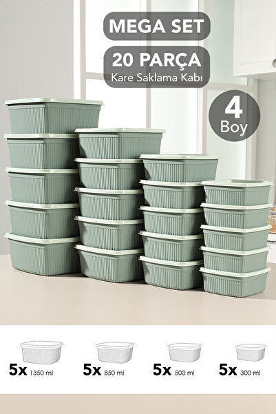 Meleni Home Set of 20 Striped Square Storage Containers - Microwave Safe Food...