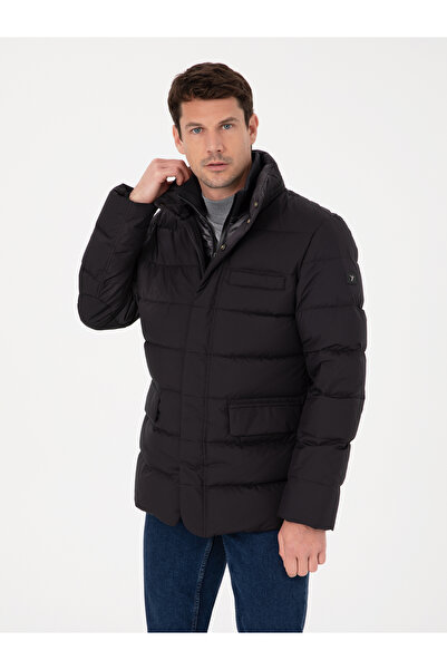 Cacharel Black Goose down Filled Hooded Coat 50314904-Vr046