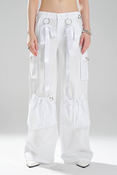 tw3 Women's Satin Ribbon Detailed Design Wide Leg Pants