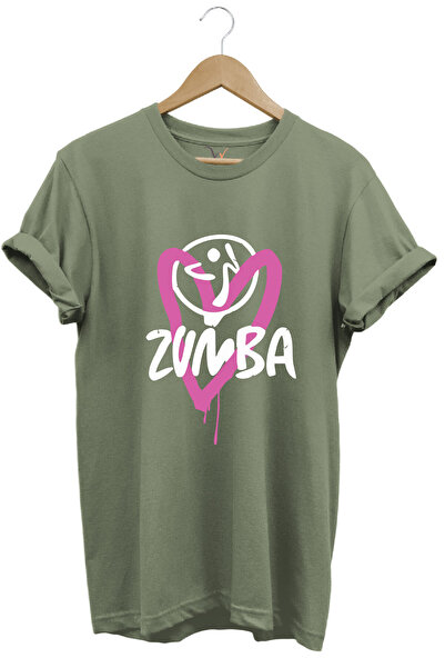 WİDİ Zumba Fitness Kalp Printed 100% Cotton Regular Fit Crew Neck T-Shirt