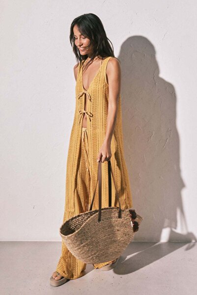 Women'secret سترة طويلة مفتوحة متعددة الألوان مصنوعة من الكروشيه