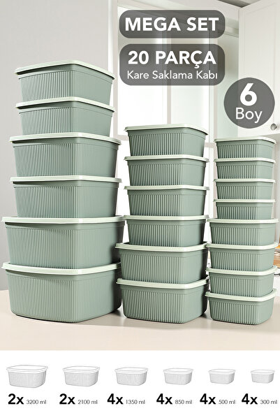 Meleni Home Set de 20 recipiente pătrate cu dungi pentru depozitare - 6 dimen...