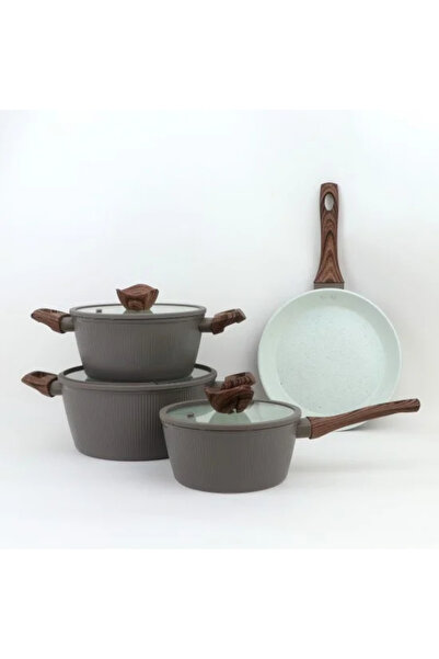 TULIN طقم أواني طهي من الجرانيت مكون من 7 قطع بمقابض خشبية