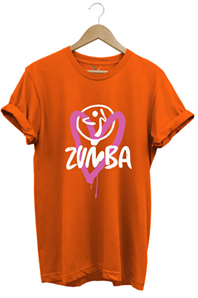 WİDİ Zumba Fitness Kalp Printed 100% Cotton Regular Fit Crew Neck T-Shirt