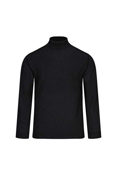 Hatemoğlu Pulover negru din lână, cu guler semi-înalt, croială normală