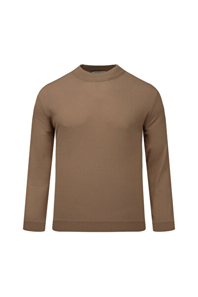 Hatemoğlu Коричневий светр з регулярним кроєм, напіврибальським коміром та ві...