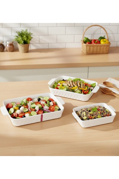 Alamtiaz 3-piece rectangular porcelain baking dish set, sizes 10 + 12 + 14.25...