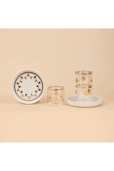 TULIN 18-piece tea and coffee cup set, glass and ceramic with a gold pattern