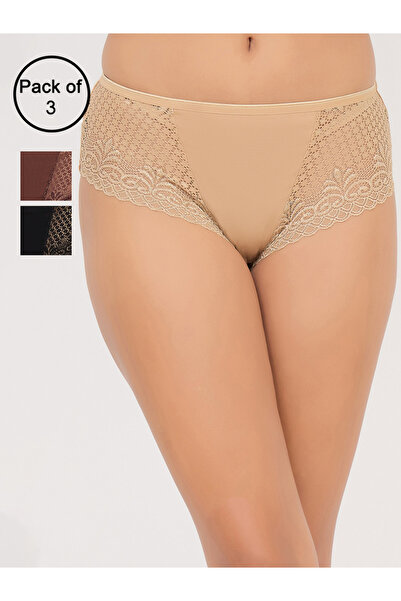 Clovia By Styli Pack of 3 - Mid Waist Hipster Panty with Lace Wings - Cotton