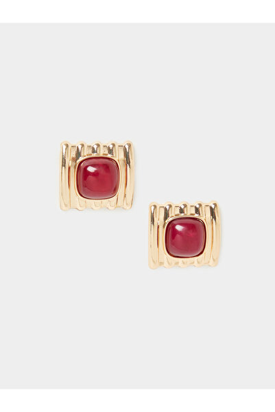Styli Gold Tone Square Stone Earrings