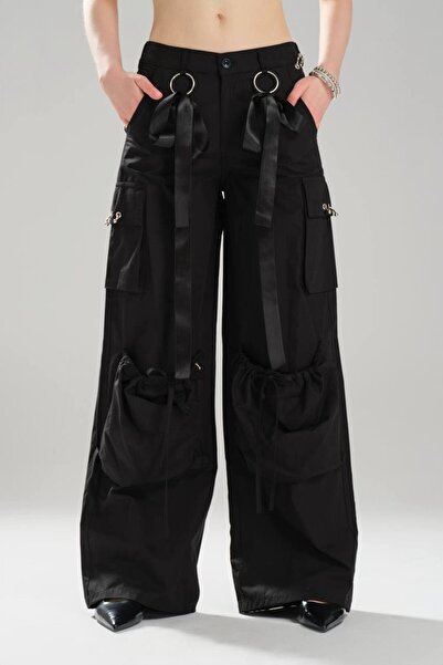 tw3 Women's Satin Ribbon Detailed Design Wide Leg Pants