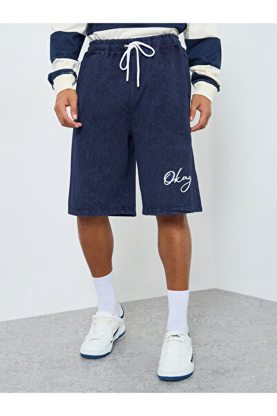 Styli Men Navy Blue Oversized Shorts with Drawstring