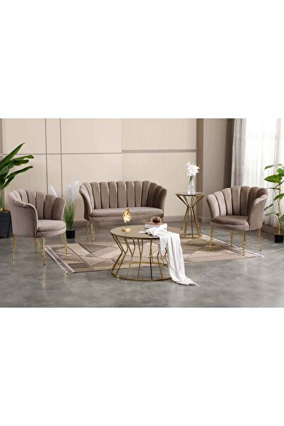 KIEZ ZENTRO FLEX Çay Seti Koltuk Takımı | Bej Vizon Kumaş Gold Ayaklı Ev & Of...