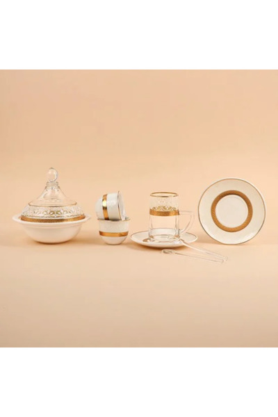 TULIN Tea and coffee serving set with modern designs and gold trim - 50 pieces