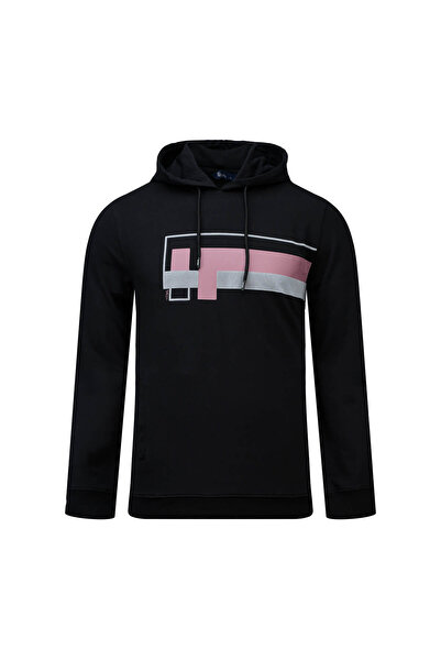 Hatemoğlu Μαύρο φούτερ με κουκούλα και στάμπα σε κανονική εφαρμογή