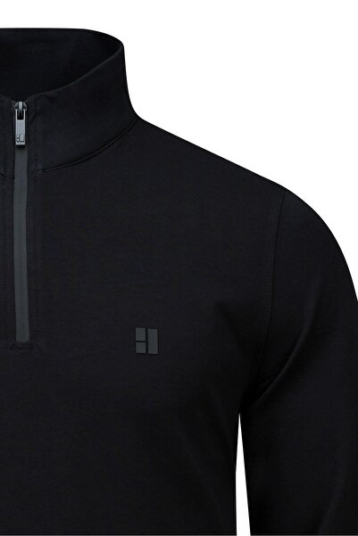 Hatemoğlu Siyah Regular Fit Yarım Balıkçı Yaka Fermuarlı Sweatshirt