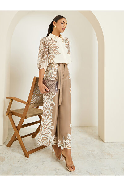 Styli Women Beige Wide Leg Pants