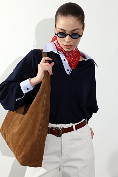 5in1Canpolat Lacivert Gömlek Yakalı Sweatshirt 71870