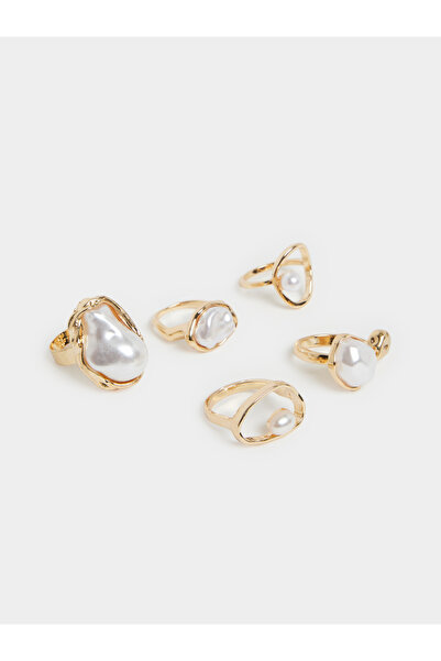 Styli Pack of 5 - Gold-Tone Pearl Statement Rings