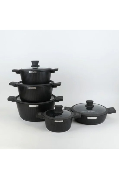 TULIN Luxury Granite Cookware Set - 10 Pieces, Black