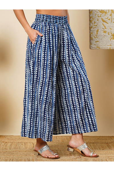 Globus By Styli Women Indigo Geometric Print Ethnic Palazzos