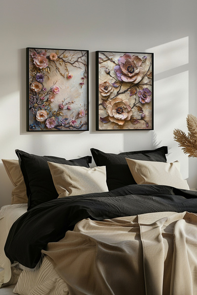 STARYUNA Set de pictură cu două piese, cu model floral în relief și ramă din ...