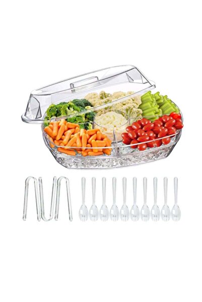 Arabest 15 Inch Clear Party Platter with 4 Compartments,with Lid, Buffet Serv...