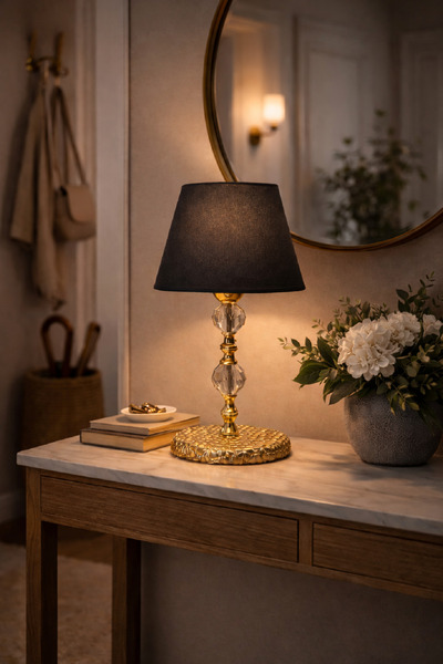 571 Store مصباح طاولة من E SERSİ مصنوع من الذهب الوردي مع قاعدة قماشية ورأس م...