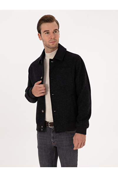 Cacharel Navy Blue Wool Blend Flannel Cashmere Coat 50311618-Vr033