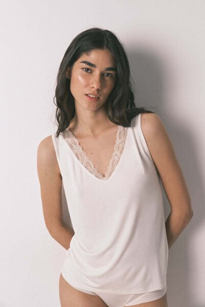 Women'secret Beige jersey-knit super soft T-shirt