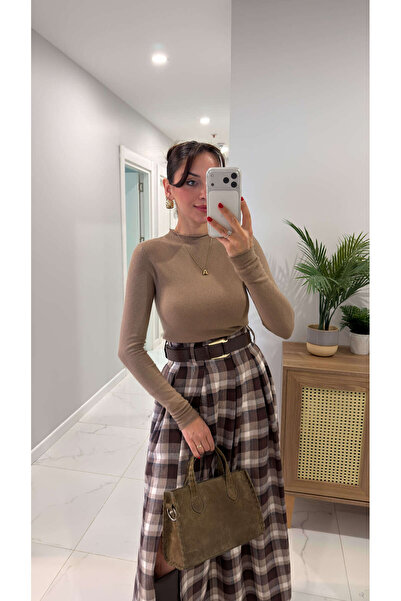 BİRCANÇİL Dlvin Orenga Dark Mink Mock Neck Cashmere Knitwear