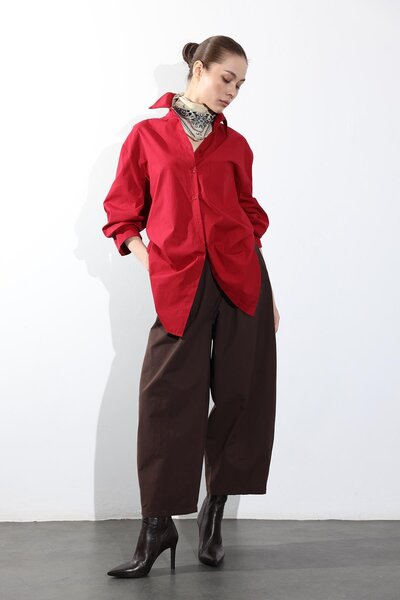 5in1Canpolat Brown Gabardine Barrel Pants 51256