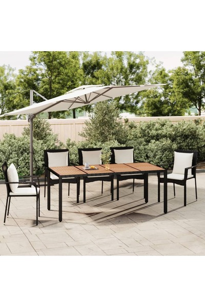vidaxl Garden Table with Wooden Top Black Poly Rattan&Solid Wood Acacia