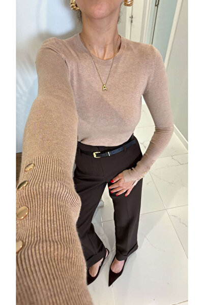 BİRCANÇİL Dlvin Leon Mink Melange Knitwear with Sleeve Detail