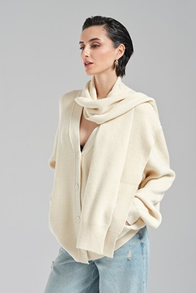 tw3 Women's Scarf Detailed Two-Piece Design Cardigan