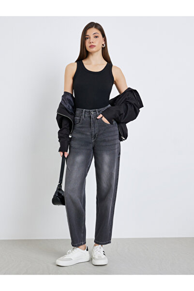 Styli Women Charcoal High Rise Baggy Jeans