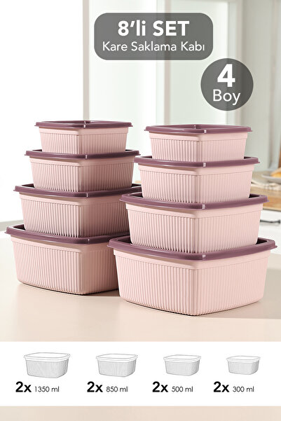 Meleni Home 8-Piece Striped Square Storage Container Set - Microwave Safe Foo...