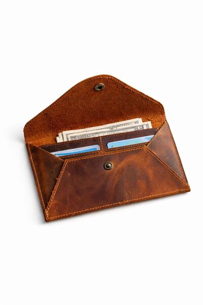 ÖzkanAccessory محفظة مغلفة من الجلد المصنوع يدويًا باللون البني - تصميم بسيط ...