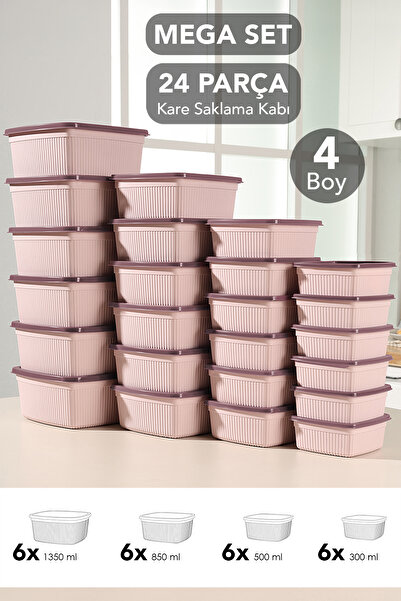 Meleni Home Set of 24 Striped Square Storage Containers - Microwave Safe Food...