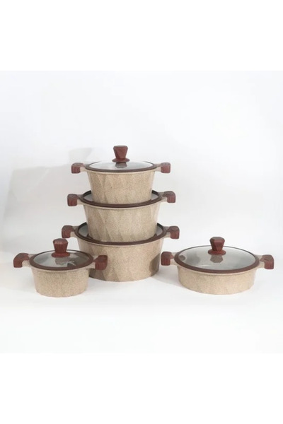 TULIN طقم أواني طهي من الجرانيت البيج بتصميم مميز - 10 قطع