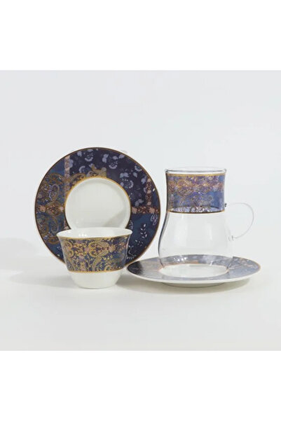 TULIN طقم شاي وقهوة - 36 قطعة - فاخر بزخارف ملونة وتصميم فاخر مع لمسة ذهبية