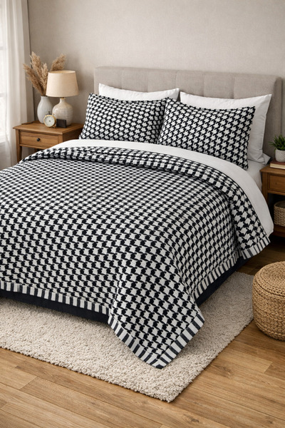 Anemons Goose Feet Pattern Multi-Purpose Pique Bedspread 1 Piece 200X230 cm