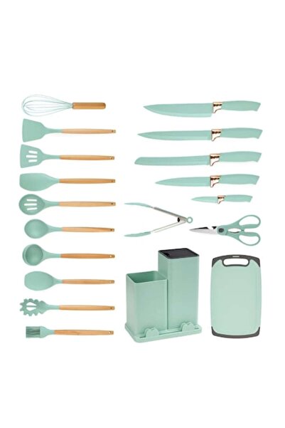 ANGMAD 19-piece Kitchen Utensil Set, Heat-Resistant Silicone + Wood, Multicol...