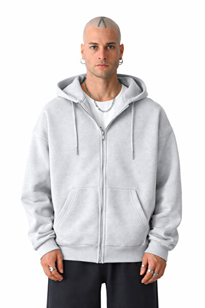 YAKAMEL Erkek Basic Unisex Tam Fermuar Sweatshirt Hırka