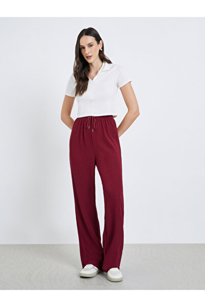 Styli Women Burgundy Textured Drawstring Pants