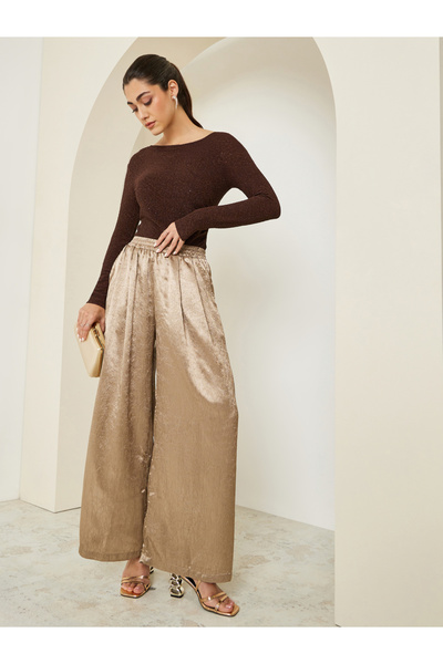 Styli Women Gold Shimmer Wide Leg Trousers