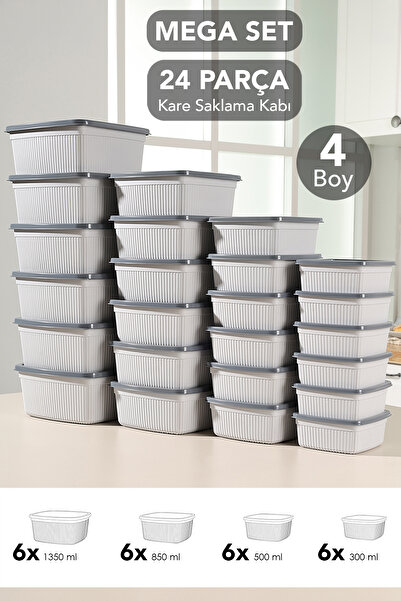 Meleni Home Set of 24 Striped Square Storage Containers - Microwave Safe Food...